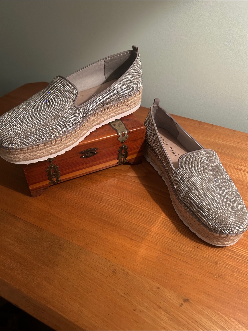 Gianni Bini Silver Crystal Slip-On Espadrilles